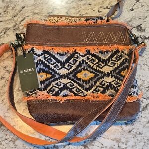 Myra Bag Brown and Orange Geometric Crossbody